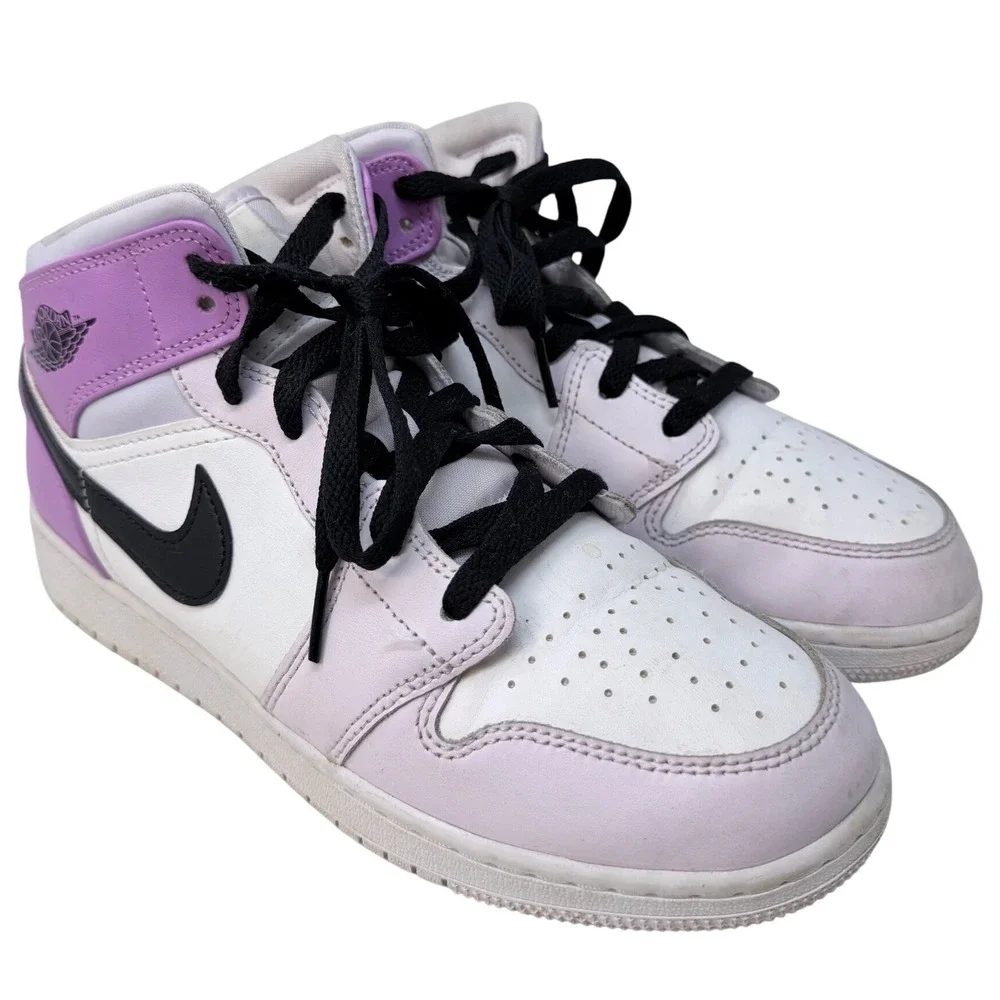 Nike Air Jordan 1 Mid Kids Purple White Black Sneakers BQ6472-504